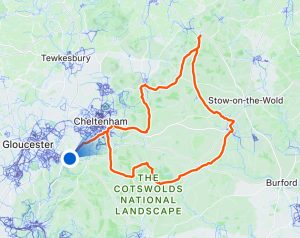 Map of the Tour de BT day two route through the Cotswolds to Stow-on-the-Wold